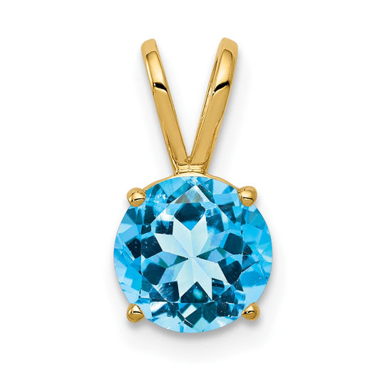 14K Yellow Gold 7mm Blue Topaz Checker pendant