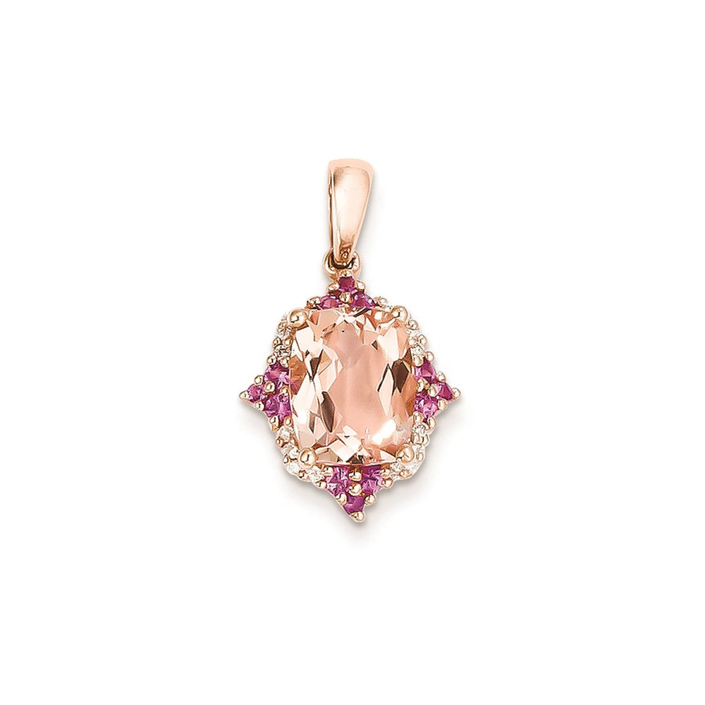 14k Rose Gold Morganite & Real Diamond Pendant
