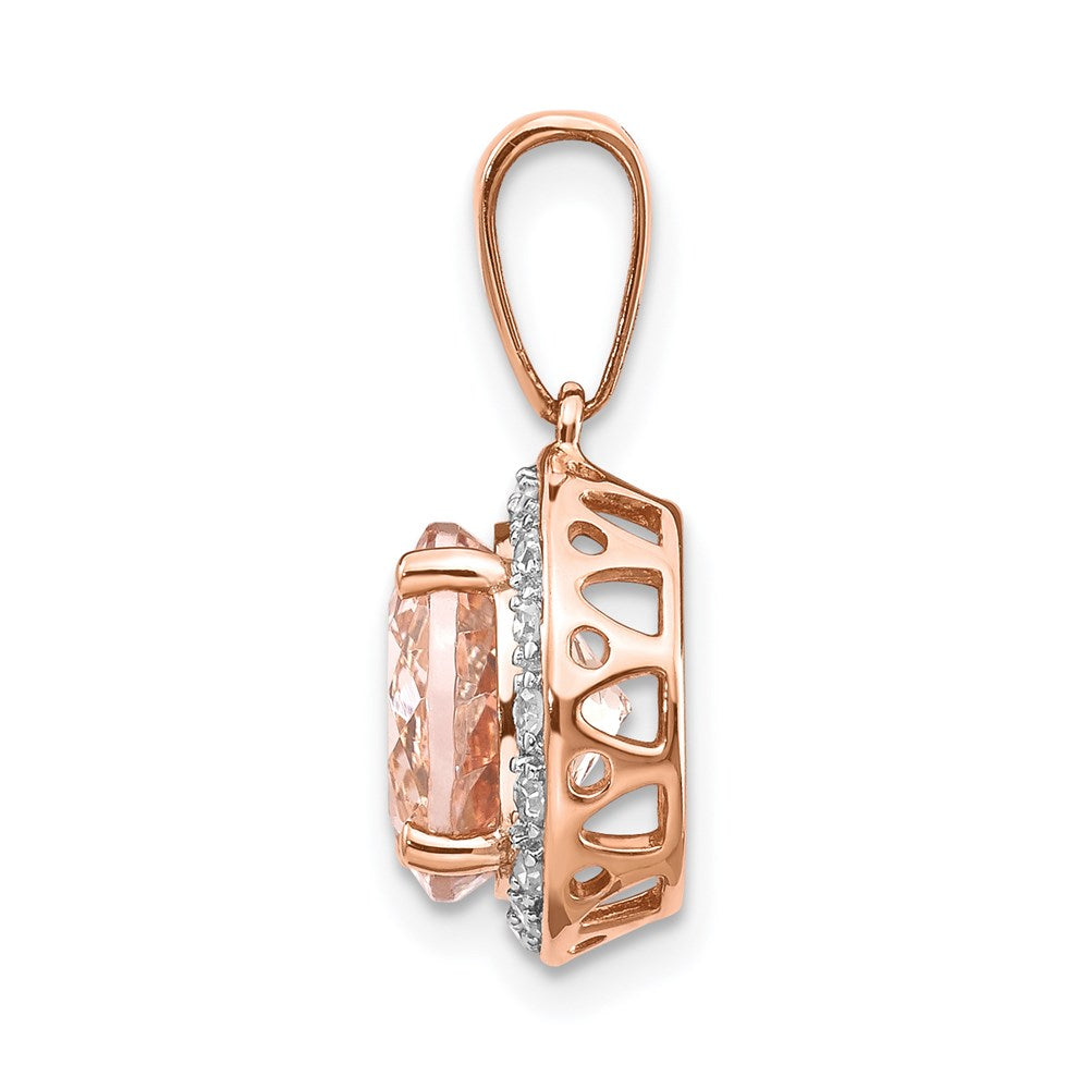 14k Rose Gold Real Diamond and Morganite Round Pendant on 18in Chain