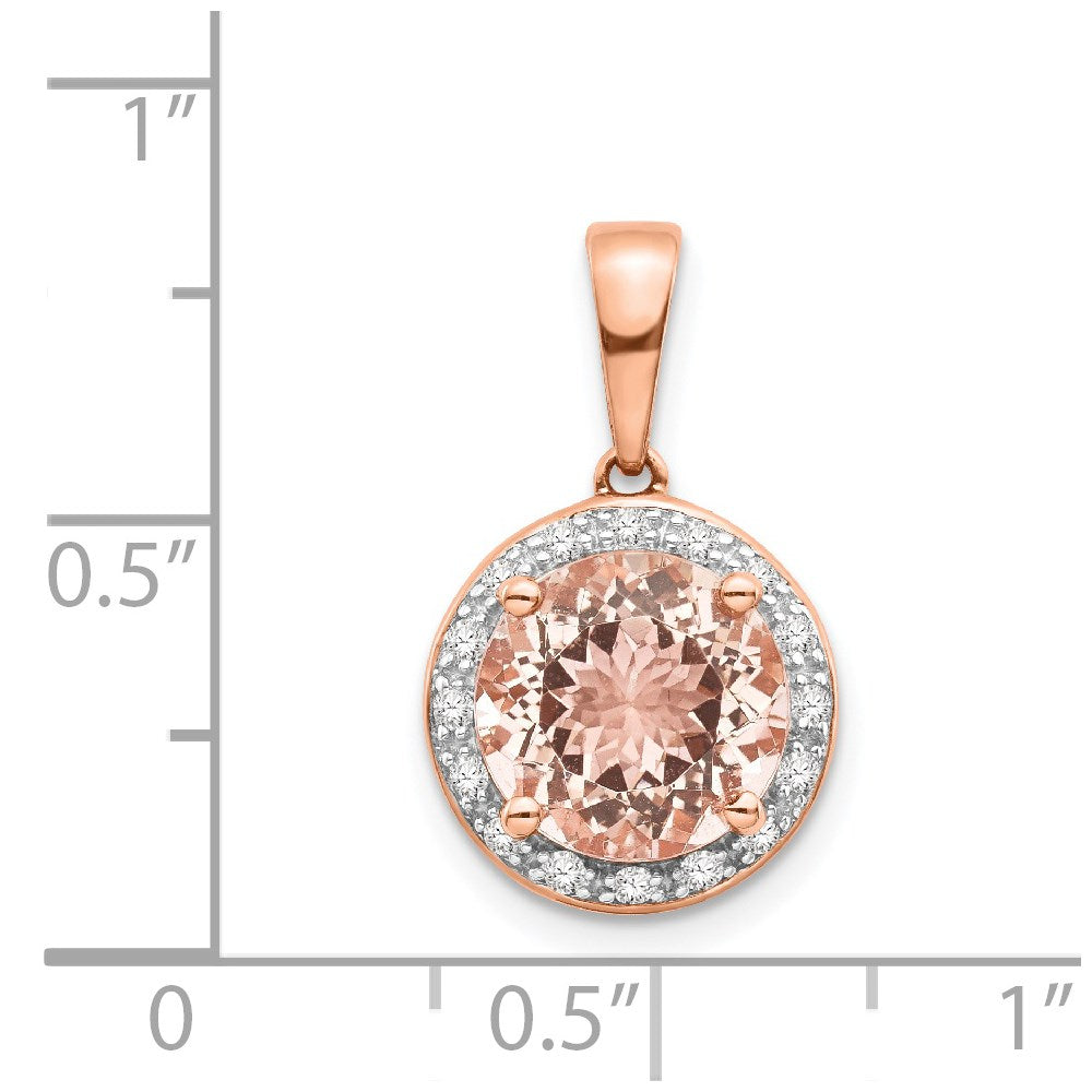 14k Rose Gold Real Diamond and Morganite Round Pendant on 18in Chain