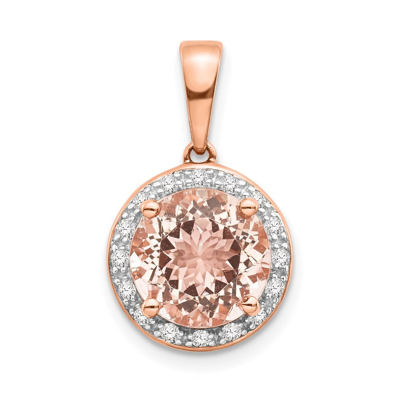 14k Rose Gold Real Diamond and Morganite Round Pendant on 18in Chain