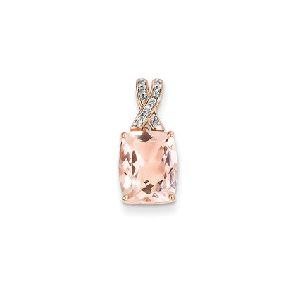 14k Rose Gold Diamond and Morganite Rectangle Pendant