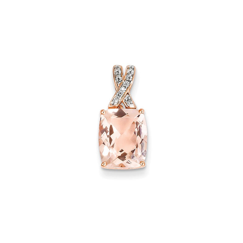 14k Rose Gold Diamond and Morganite Rectangle Pendant