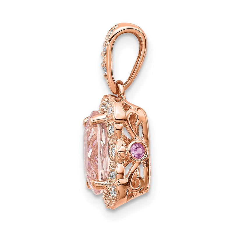 14k Rose Gold Real Diamond & Morganite Pendant