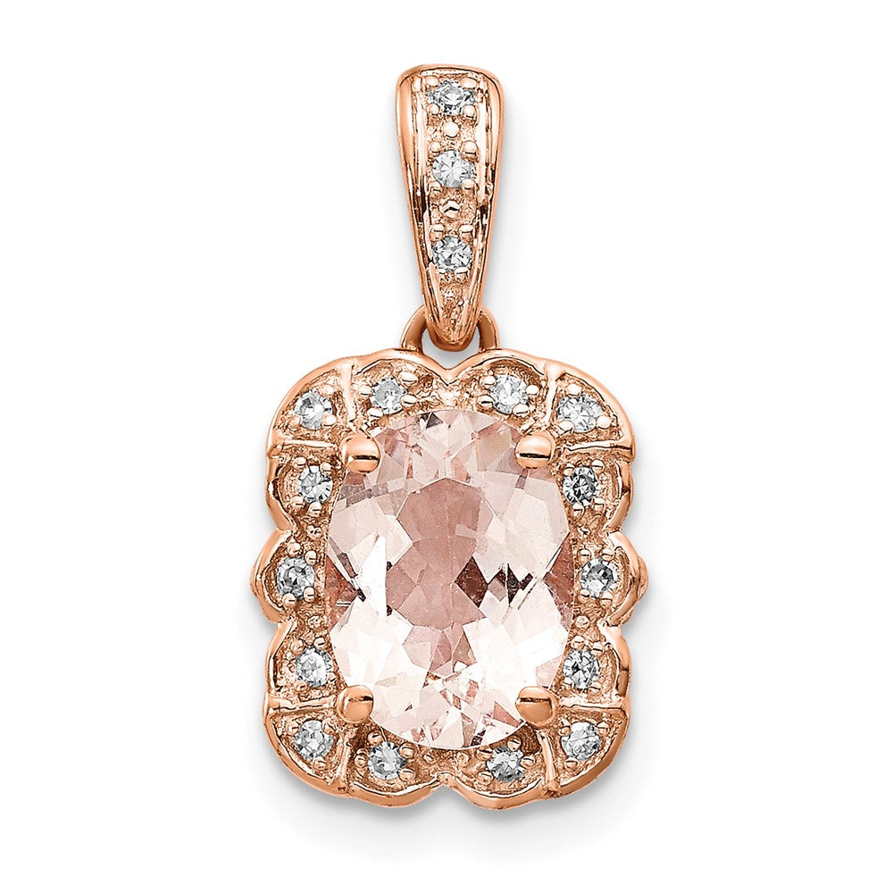 14k Rose Gold Real Diamond & Morganite Pendant