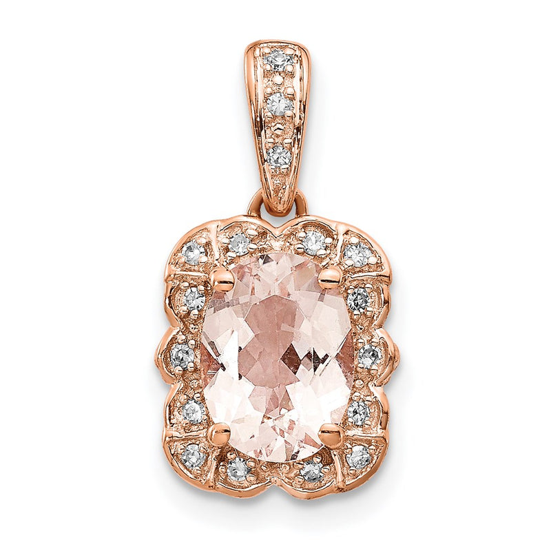 14k Rose Gold Real Diamond & Morganite Pendant