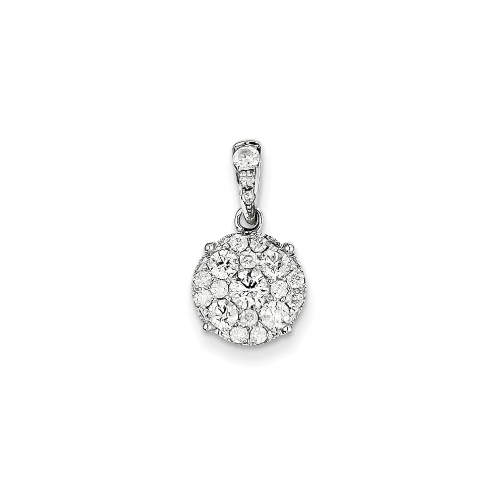 14K White Gold Real Diamond Round Pendant