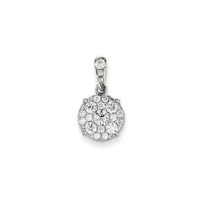 14K White Gold Real Diamond Round Pendant