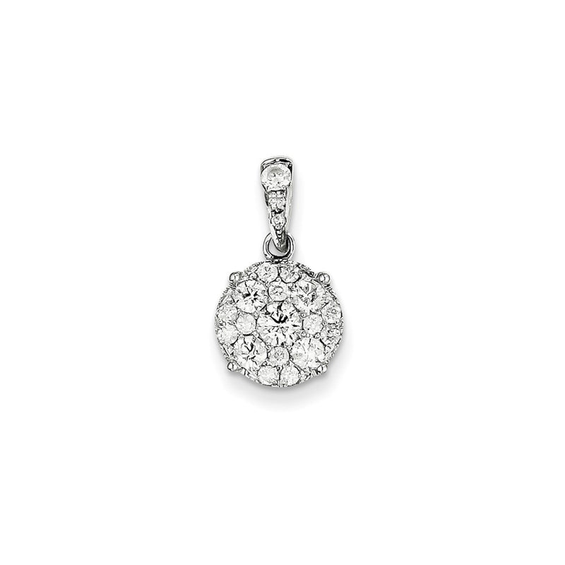 14K White Gold Real Diamond Round Pendant