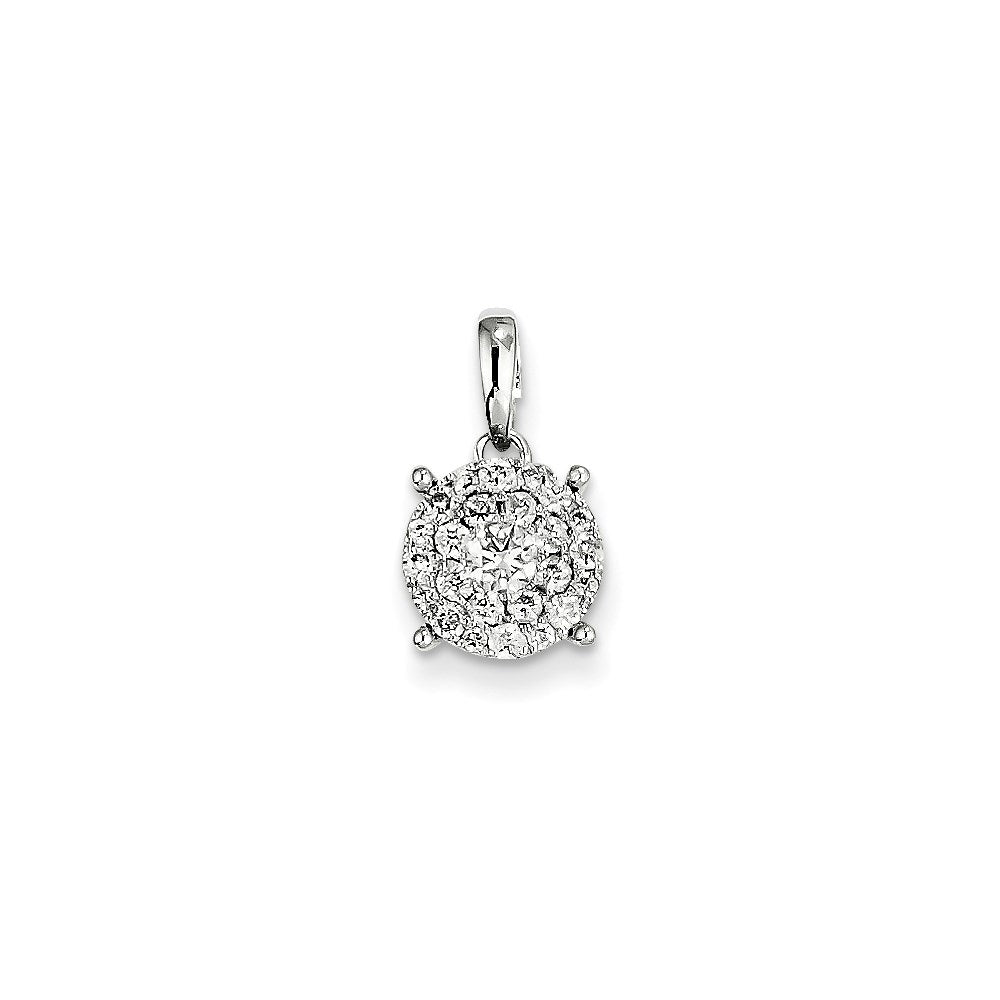 14k White Gold Real Diamond Round Pendant