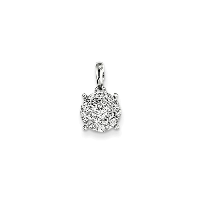 14k White Gold Real Diamond Round Pendant