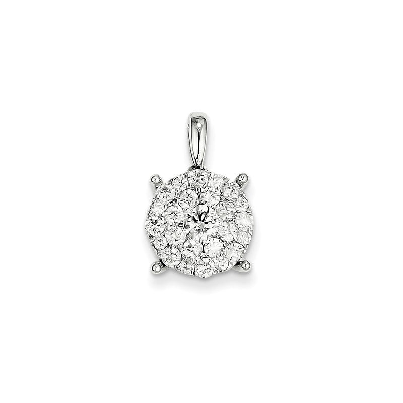 14k White Gold Real Diamond Round Pendant