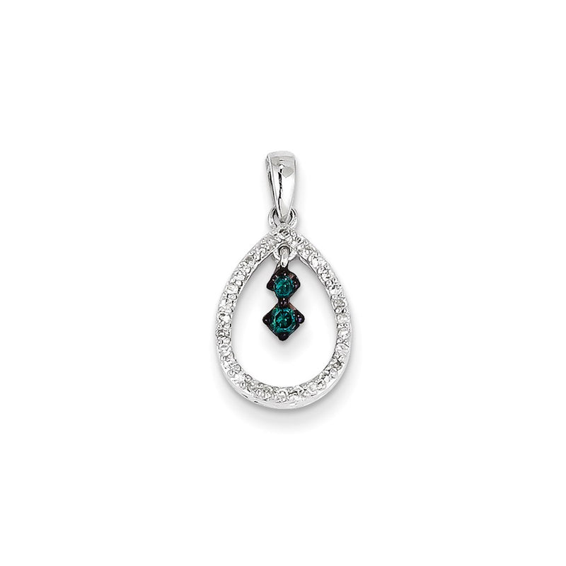 14k White Gold White & Blue Diamond Teardrop Pendant