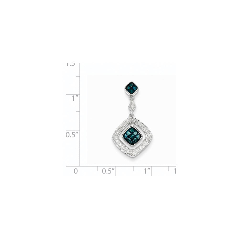 14k White Gold White & Blue Diamond Dangle Pendant