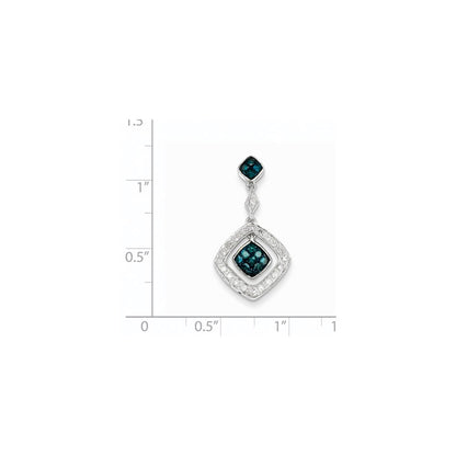 14k White Gold White & Blue Diamond Dangle Pendant