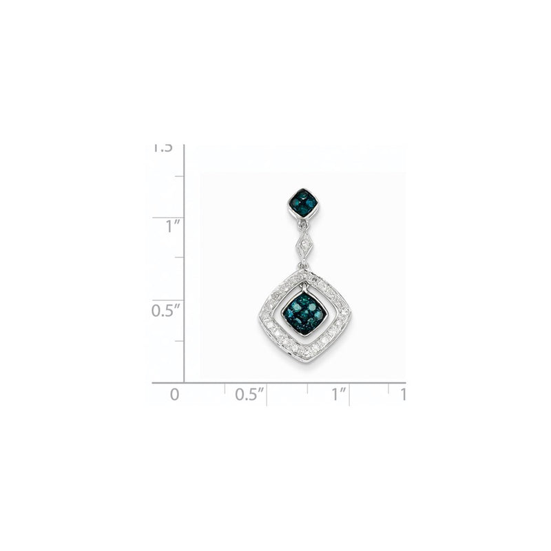 14k White Gold White & Blue Diamond Dangle Pendant