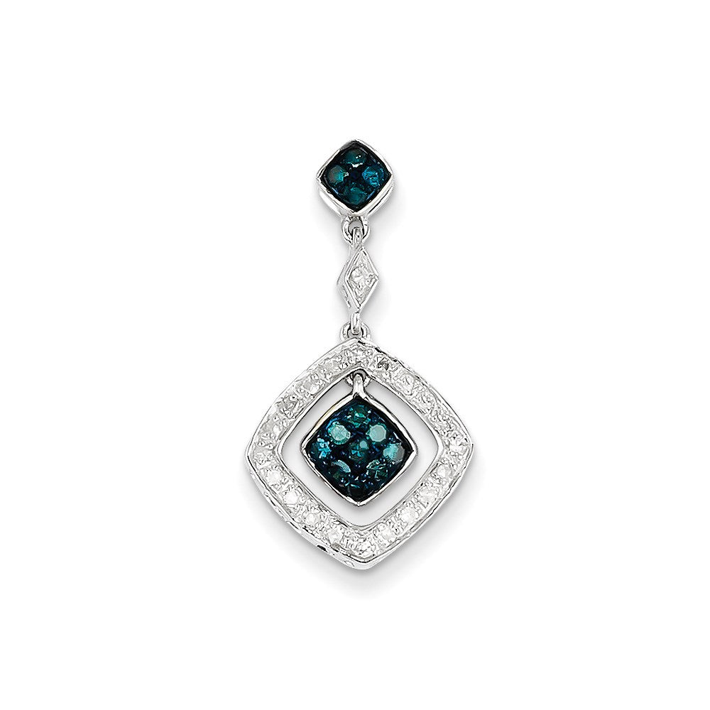 14k White Gold White & Blue Diamond Dangle Pendant