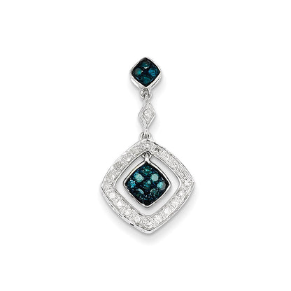 14k White Gold White & Blue Diamond Dangle Pendant