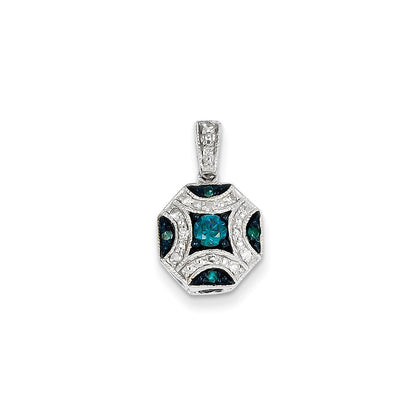 14k White Gold White & Blue Diamond Pendant