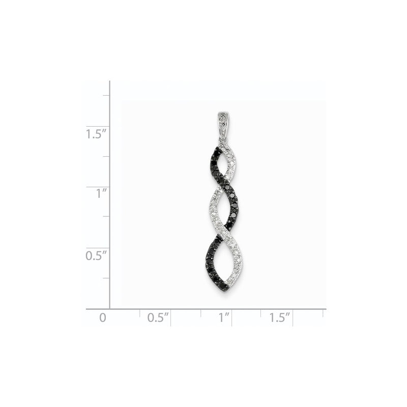 14K White Gold Black & White Real Diamond Twisted Pendant