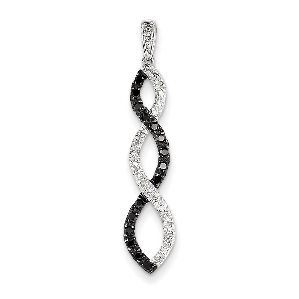 14K White Gold Black & White Real Diamond Twisted Pendant