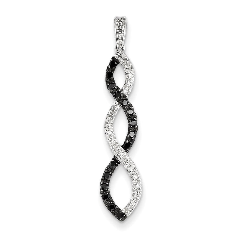 14K White Gold Black & White Real Diamond Twisted Pendant