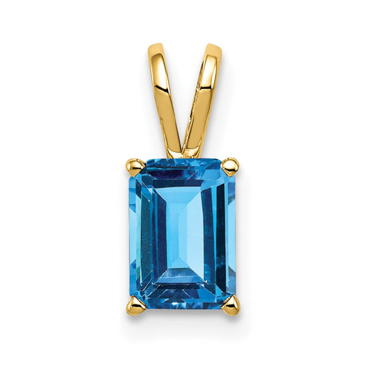 14K Yellow Gold 7x5mm Emerald Cut Blue Topaz pendant