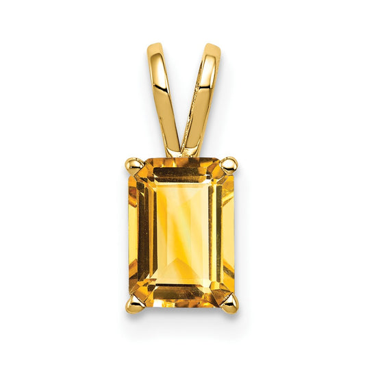 14K Yellow Gold 7x5mm Emerald Cut Citrine pendant