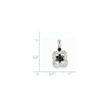 14K White Gold Black & White Real Diamond Flower Pendant
