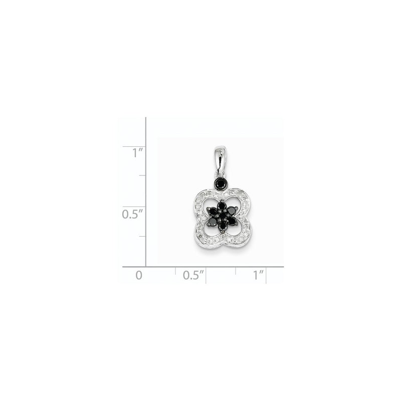 14K White Gold Black & White Real Diamond Flower Pendant
