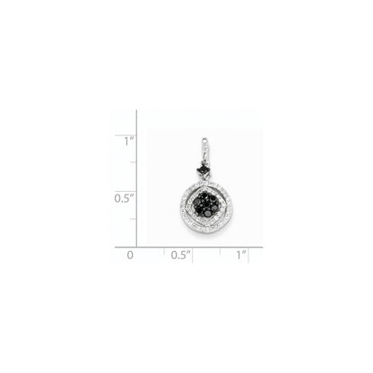 14K White Gold Black & White Real Diamond Circle Pendant