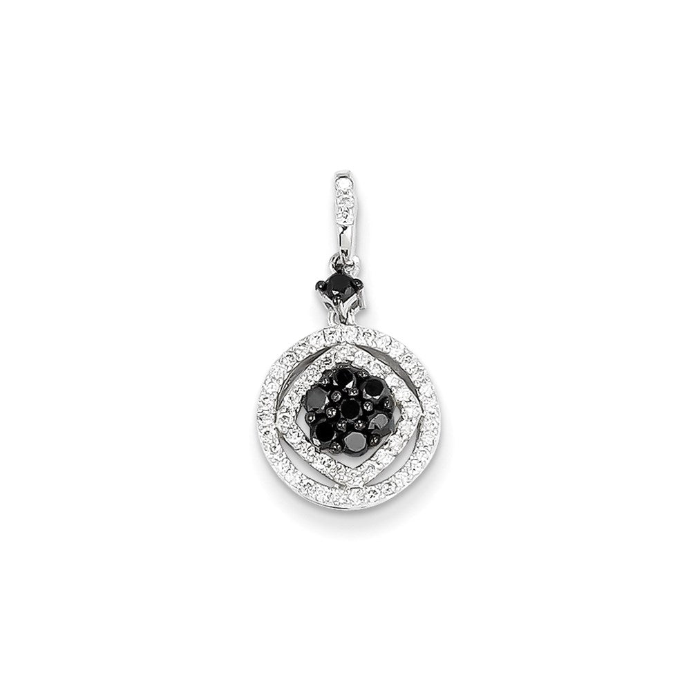 14K White Gold Black & White Real Diamond Circle Pendant