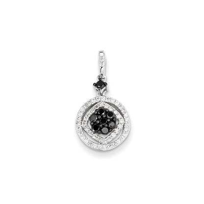 14K White Gold Black & White Real Diamond Circle Pendant