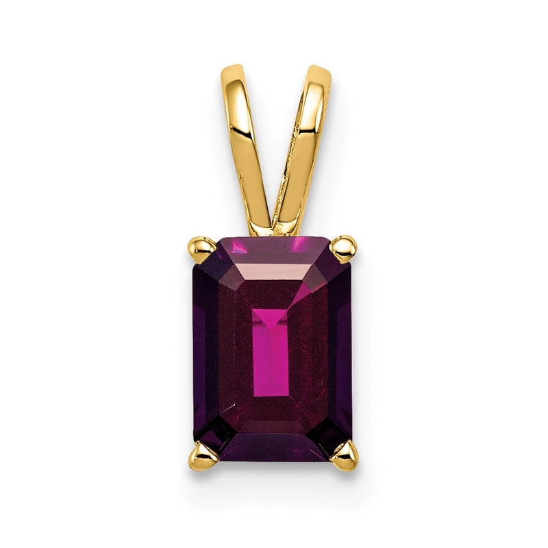 14k Yellow Gold 8x6mm Emerald Cut Rhodolite Garnet pendant