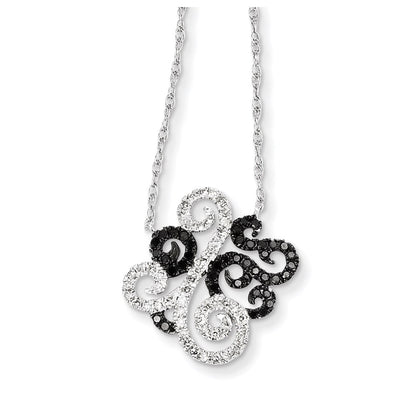14k White Gold w/ Black and White Real Diamond Fancy Pendant