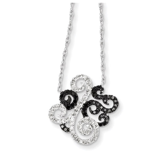 14k White Gold w/ Black and White Real Diamond Fancy Pendant