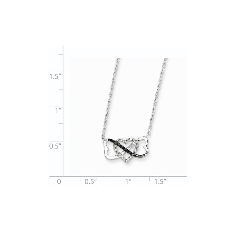 14k White Gold w/ Black and White Real Diamond Triple Heart Pendant