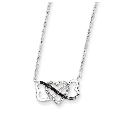 14k White Gold w/ Black and White Real Diamond Triple Heart Pendant
