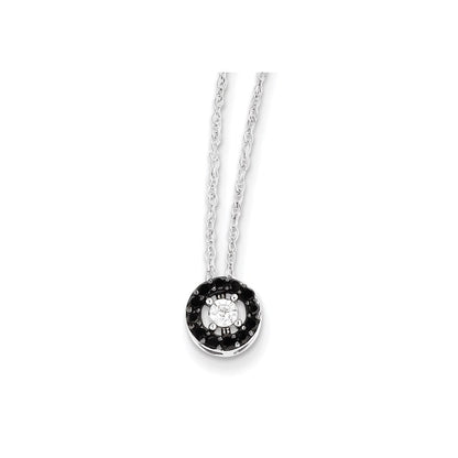 14k White Gold w/ Black and White Real Diamond Circle Pendant