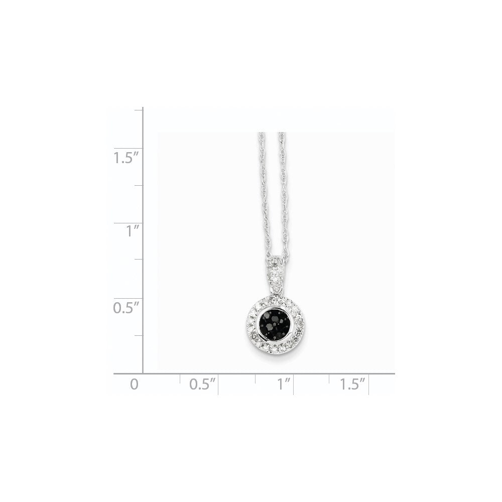 14k White Gold w/ Black and White Real Diamond Circle Pendant