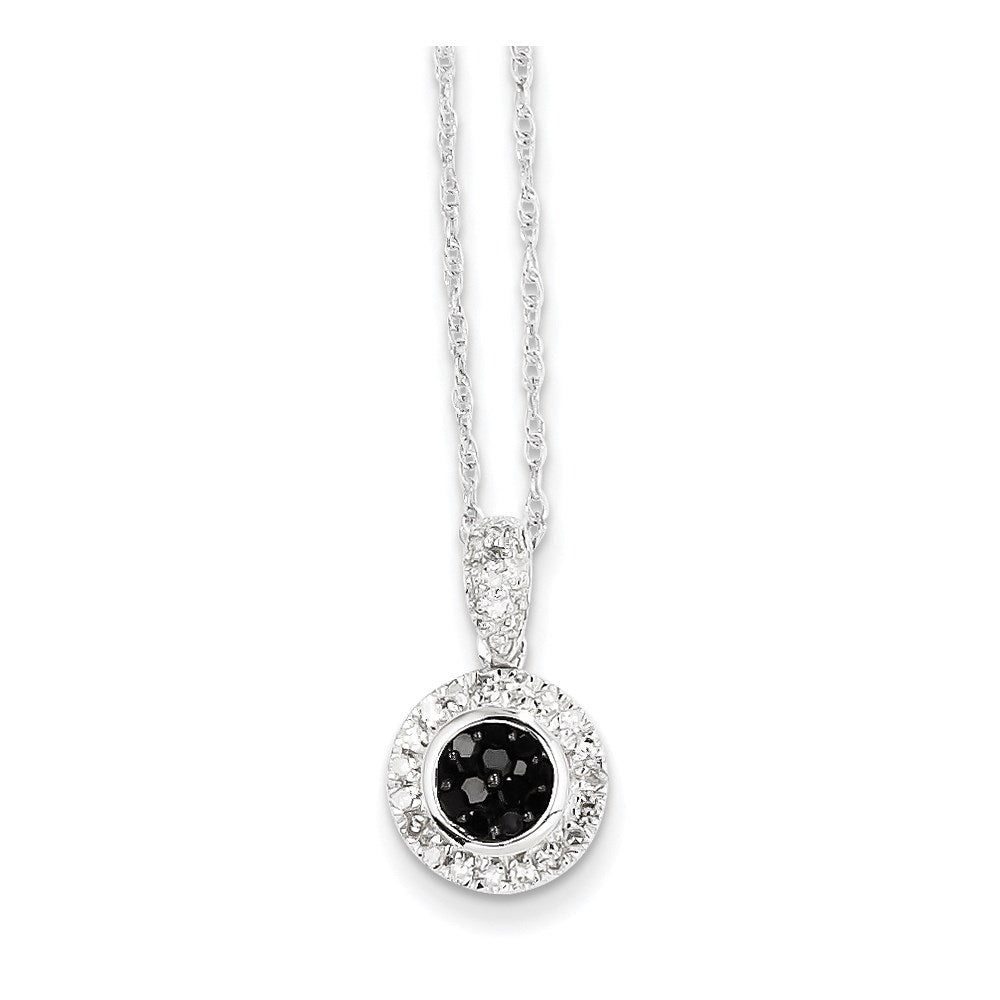14k White Gold w/ Black and White Real Diamond Circle Pendant