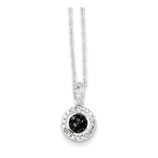 14k White Gold w/ Black and White Real Diamond Circle Pendant