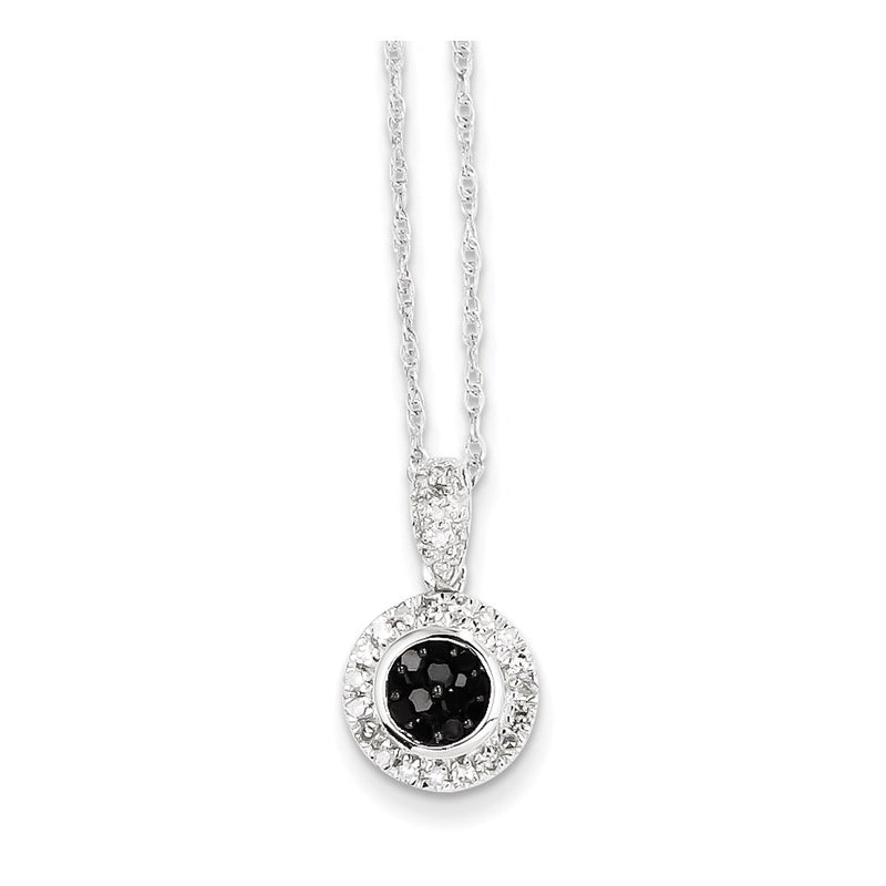 14k White Gold w/ Black and White Real Diamond Circle Pendant