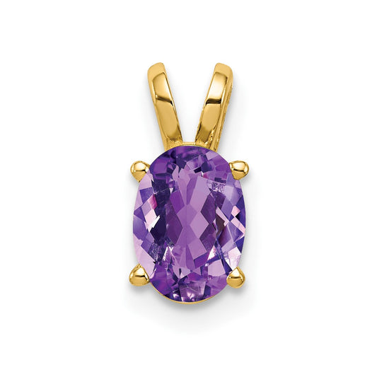 14K Yellow Gold 7x5mm Oval Amethyst Checker pendant