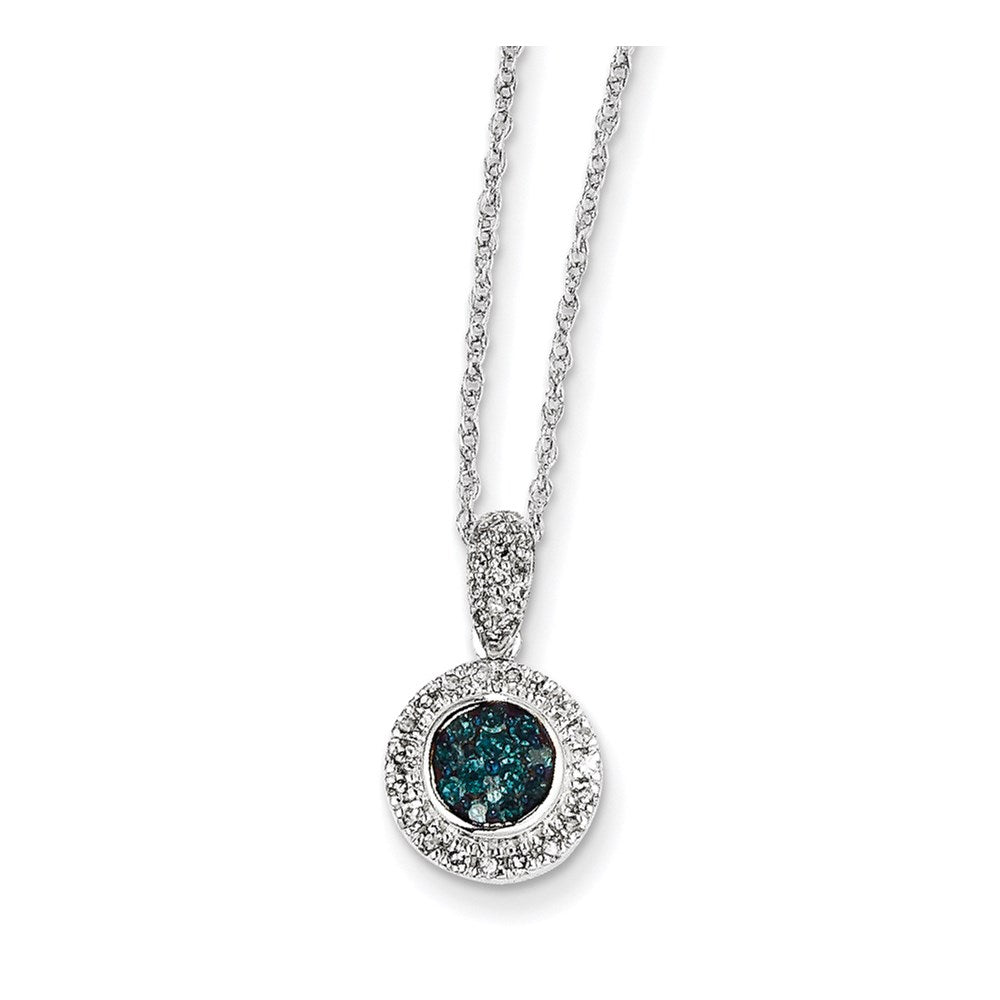 14k White Gold w/ Blue and White Diamond Circle Pendant