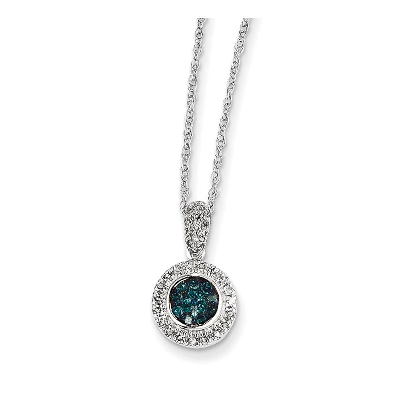 14k White Gold w/ Blue and White Diamond Circle Pendant