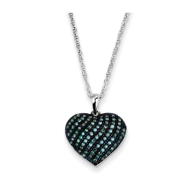 14k White Gold w/ Blue Diamond Heart Pendant