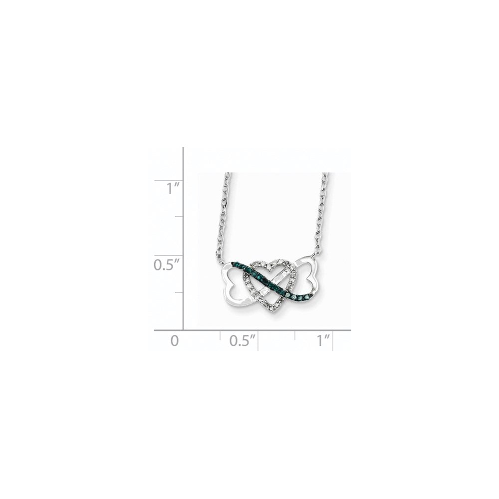 14k White Gold w/ Blue and White Diamond Triple Heart Pendant