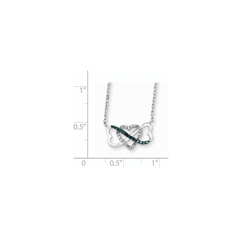 14k White Gold w/ Blue and White Diamond Triple Heart Pendant