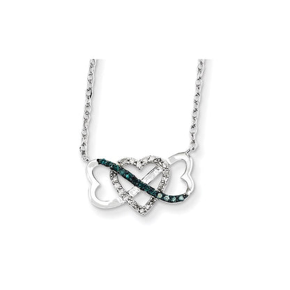 14k White Gold w/ Blue and White Diamond Triple Heart Pendant